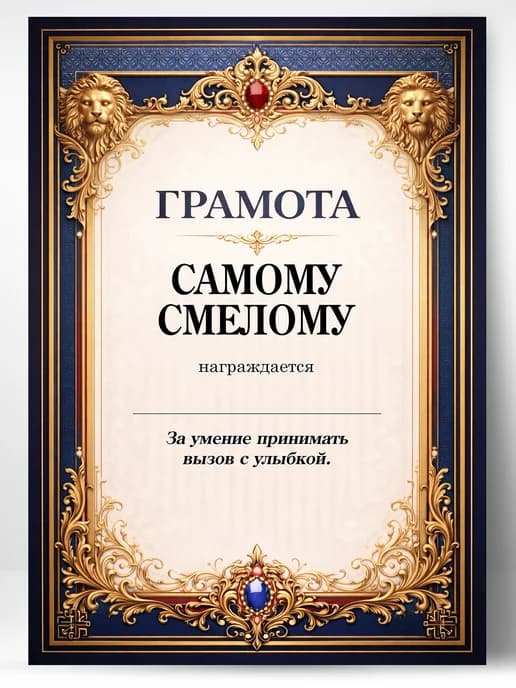 Грамота диплом в подарок - Самому смелому