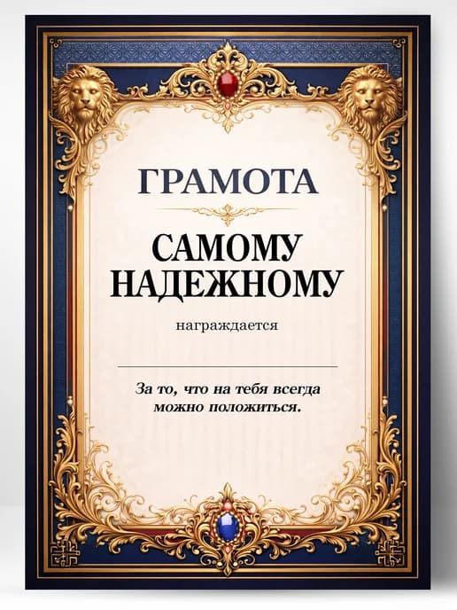 Грамота диплом в подарок - Самому надежному