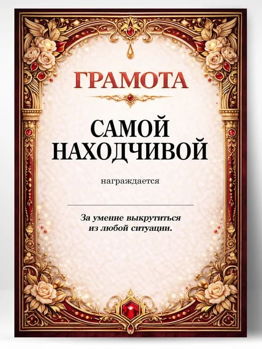 Грамота диплом в подарок - Самой находчивой