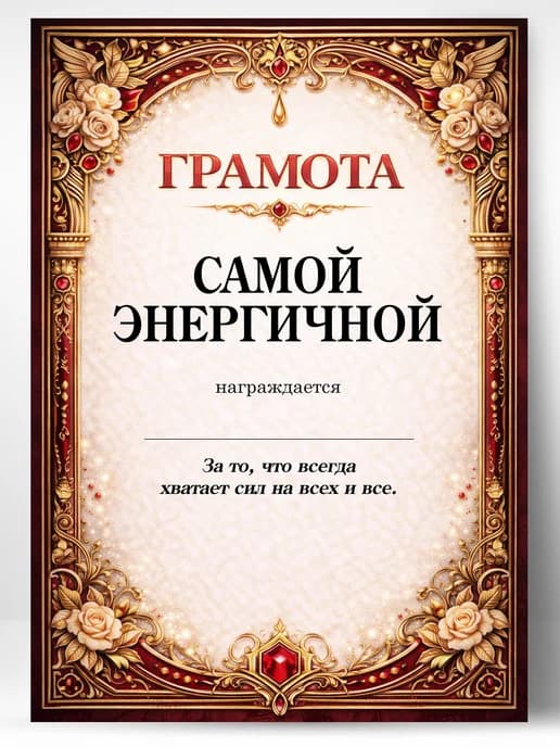Грамота диплом в подарок - Самой энергичной