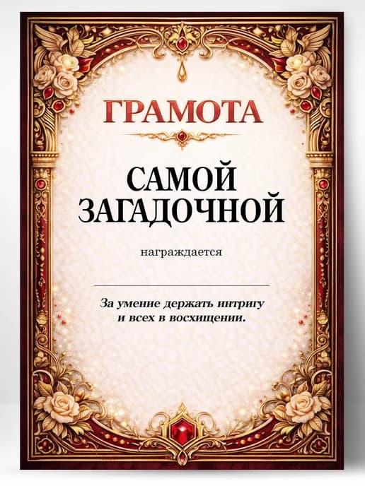 Грамота диплом в подарок - Самой загадочной