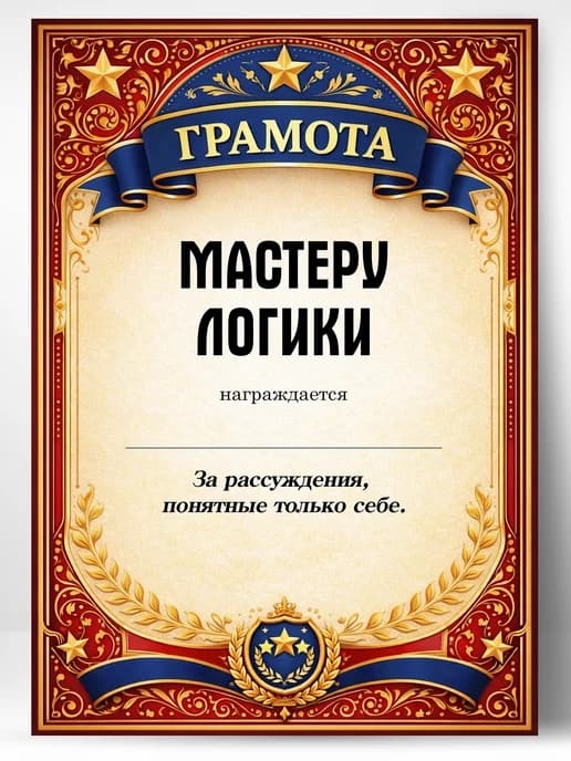 Грамота диплом в подарок - Мастеру логики