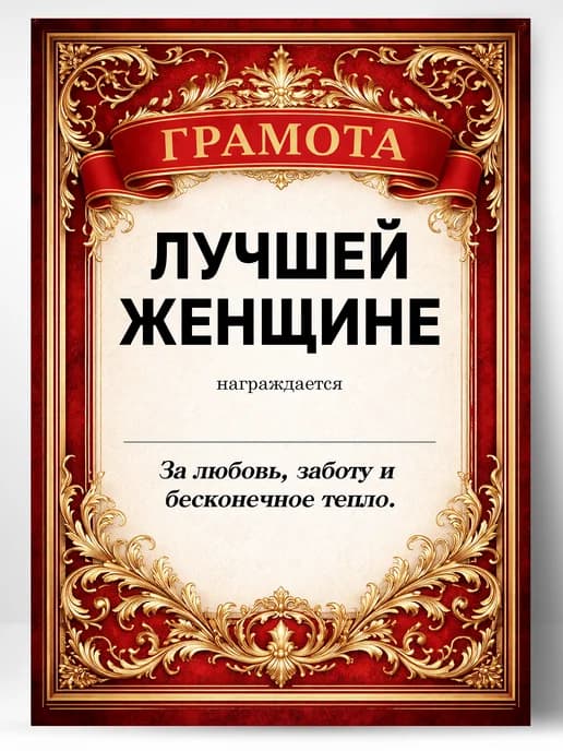 Грамота диплом в подарок - Лучшей женщине