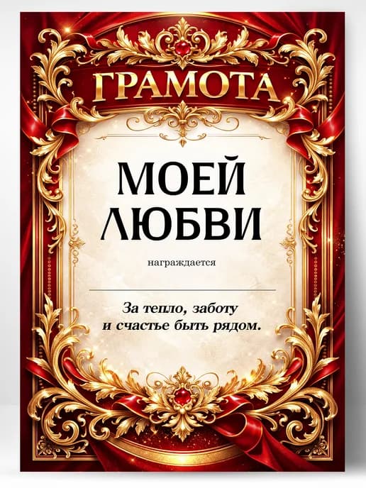 Грамота диплом в подарок - Моей любви