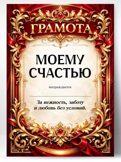 Грамота диплом в подарок - Моему счастью