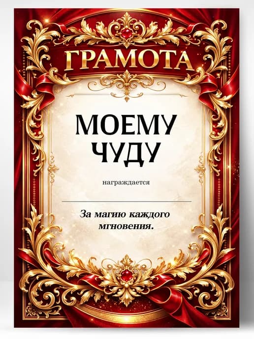 Грамота диплом в подарок - Моему чуду