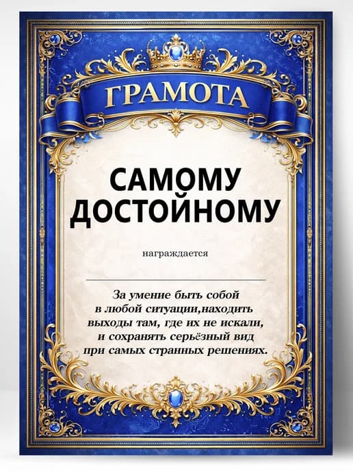 Грамота диплом в подарок - Самому достойному