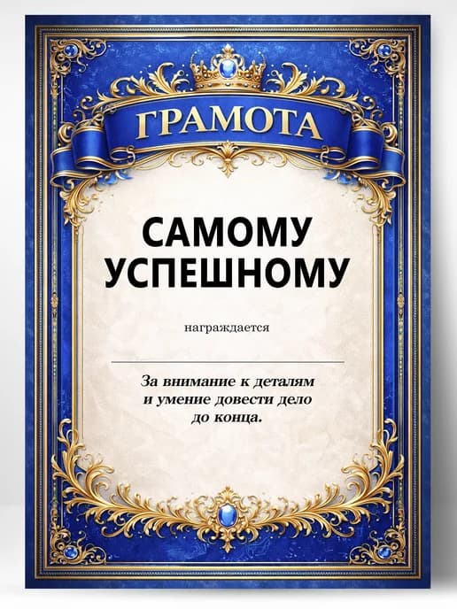 Грамота диплом в подарок - Самому успешному