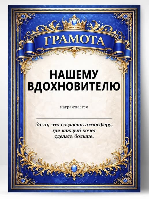 Грамота диплом в подарок - Нашему вдохновителю