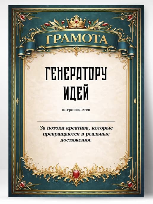 Грамота диплом в подарок - Генератору идей