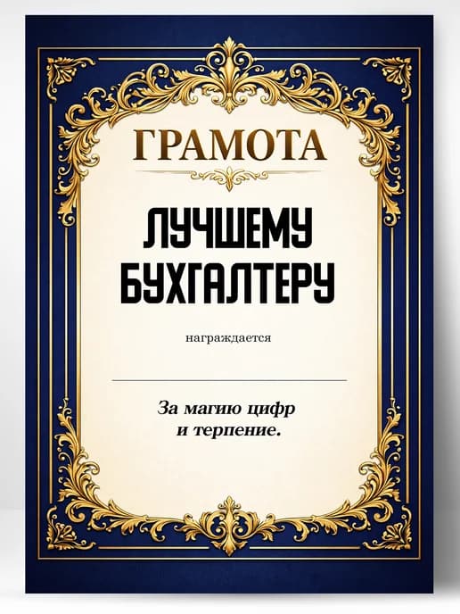 Грамота диплом в подарок - Лучшему бухгалтеру