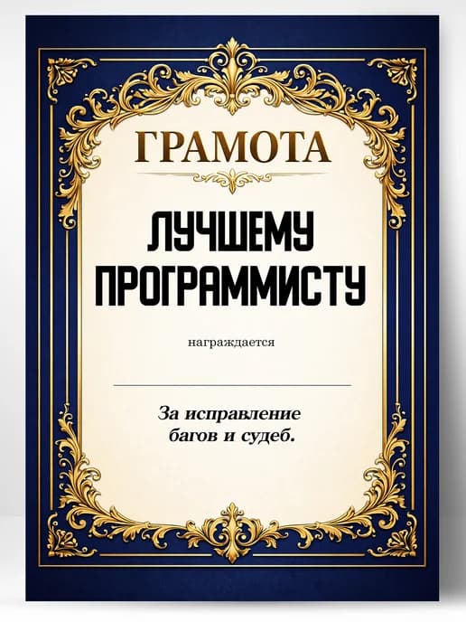 Грамота диплом в подарок - Лучшему программисту