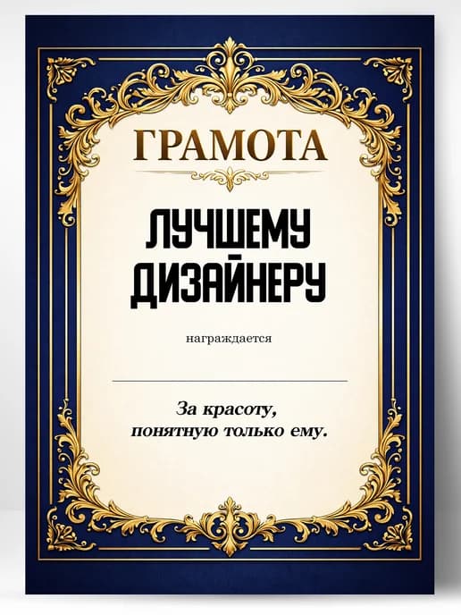 Грамота диплом в подарок - Лучшему дизайнеру