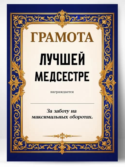 Грамота диплом в подарок - Лучшей медсестре