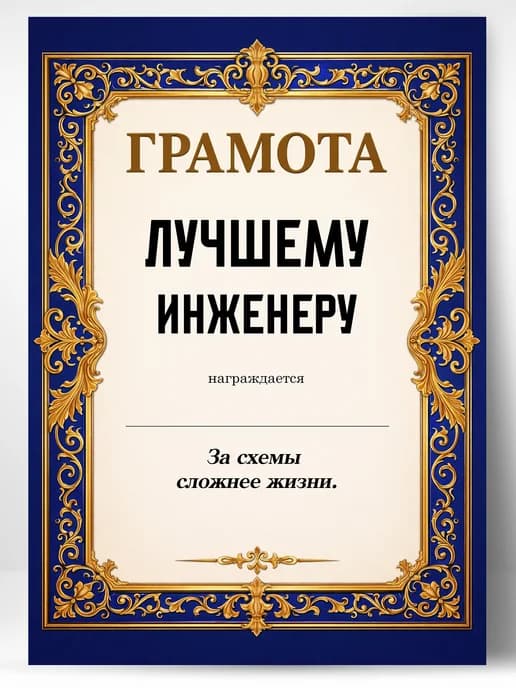 Грамота диплом в подарок - Лучшему инженеру