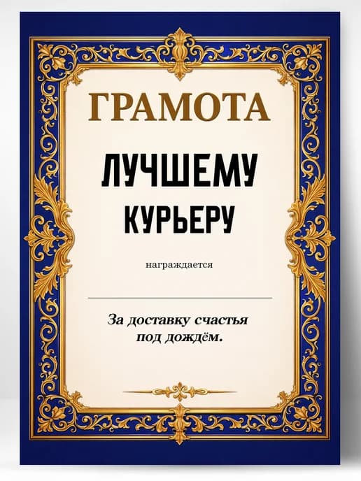 Грамота диплом в подарок - Лучшему курьеру