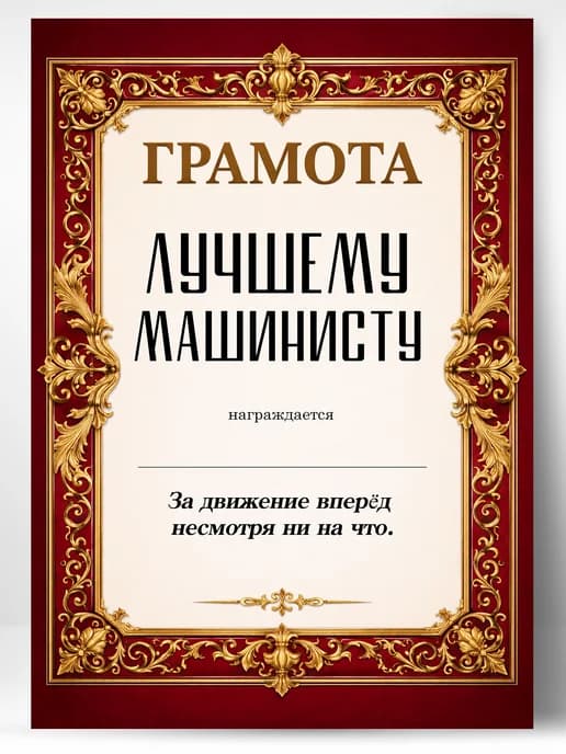 Грамота диплом в подарок - Лучшему машинисту