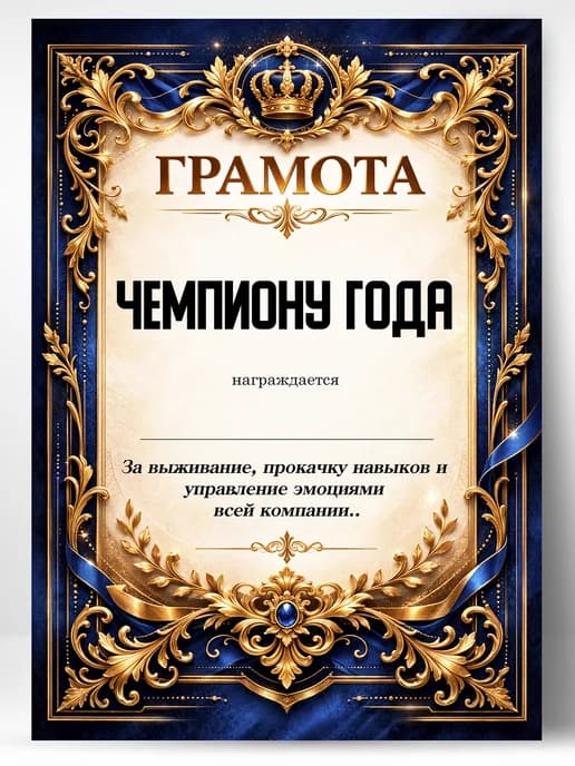 Грамота диплом в подарок - Чемпиону года
