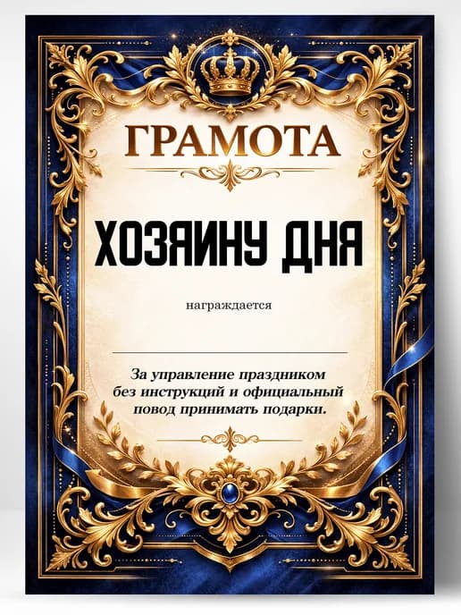 Грамота диплом в подарок - Хозяину дня
