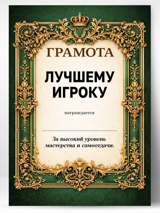 Грамота диплом в подарок - Лучшему игроку