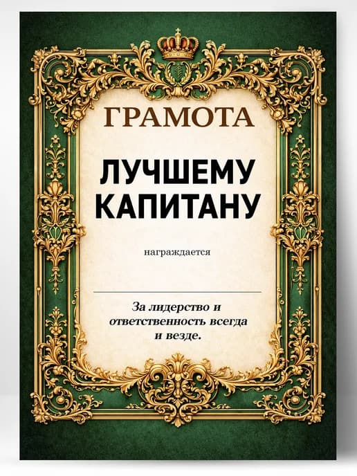 Грамота диплом в подарок - Лучшему капитану