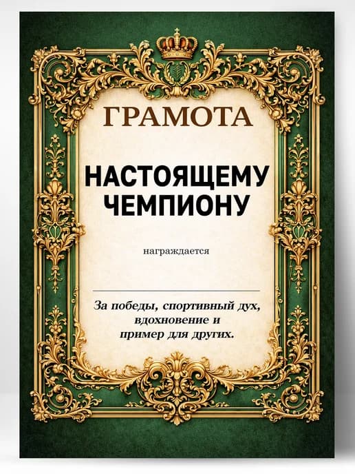 Грамота диплом в подарок - Настоящему чемпиону