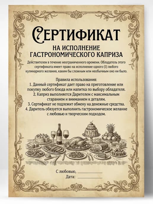 Сертификат подарочный шуточный - На исполнение
