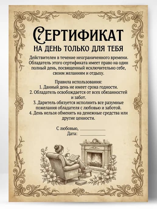 Сертификат подарочный шуточный - На день только для тебя