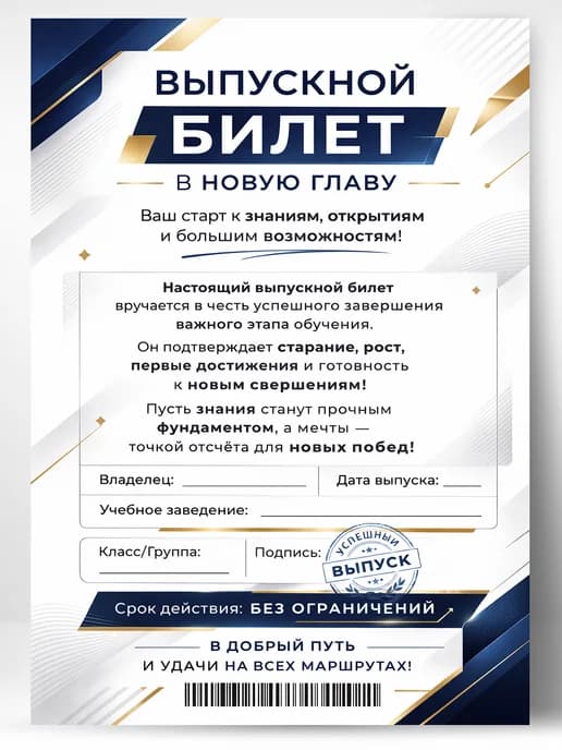 Грамота диплом - Выпускной билет в новую главу
