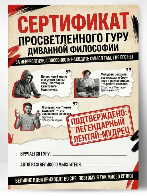 Сертификат подарочный шуточный - Просветленного гуру
