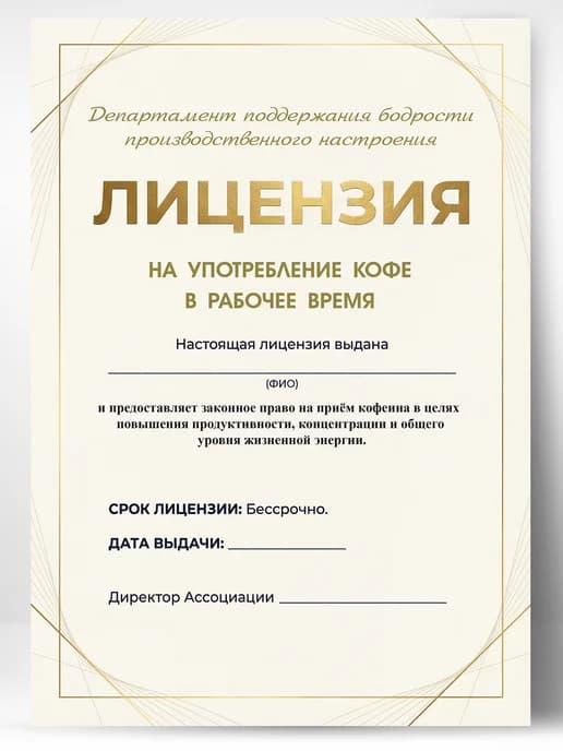 Лицензия подарочная шуточная - На употребление