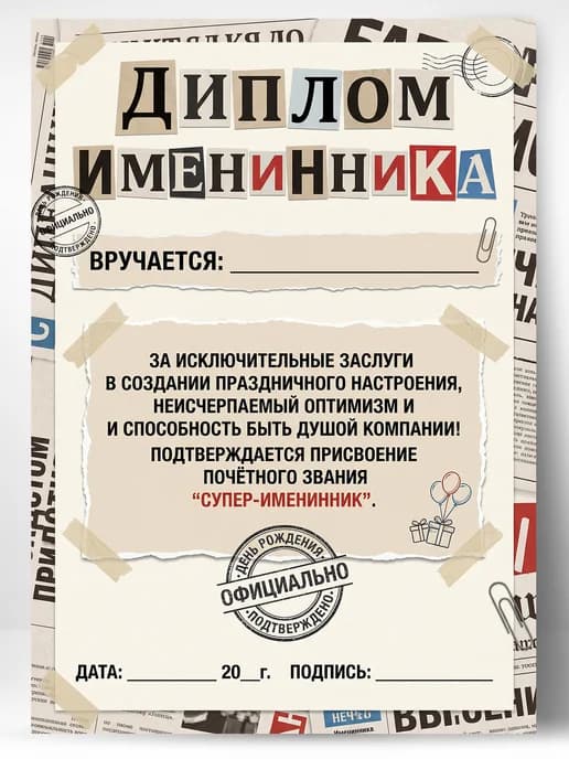 Грамота диплом в подарок - Супер-именинник