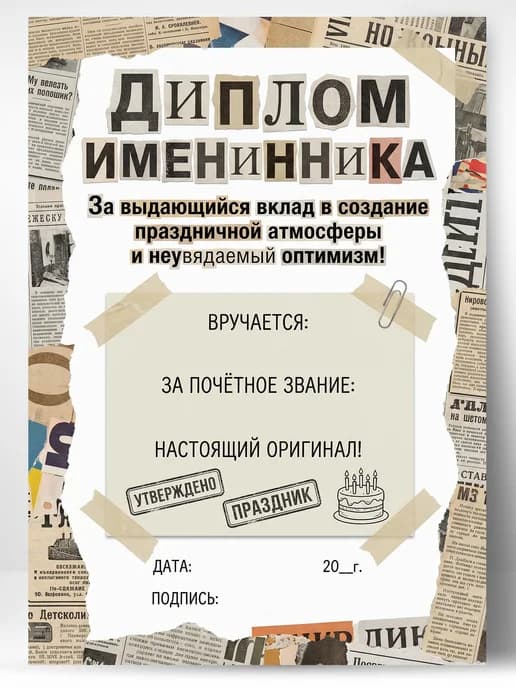 Грамота диплом в подарок - Именинник