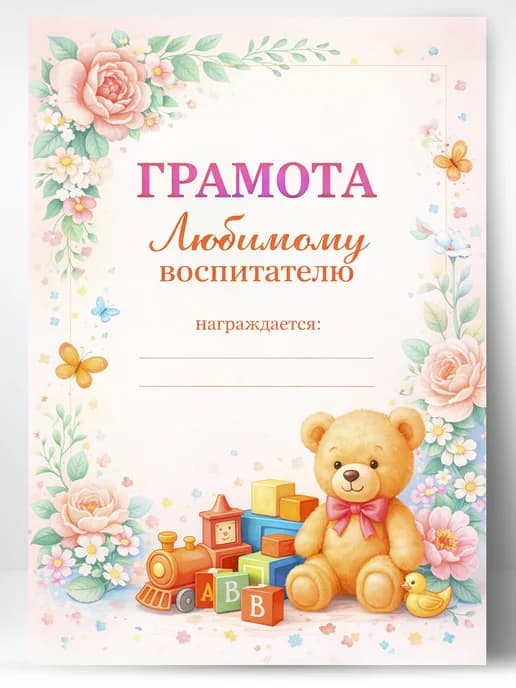 Грамота диплом Любимому воспитателю