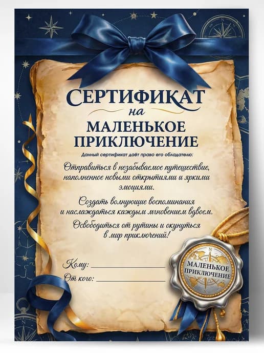 Сертификат подарочный - На маленькое приключение