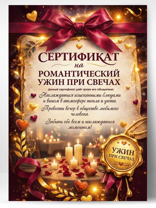 Сертификат подарочный - На романтический ужин при свечах