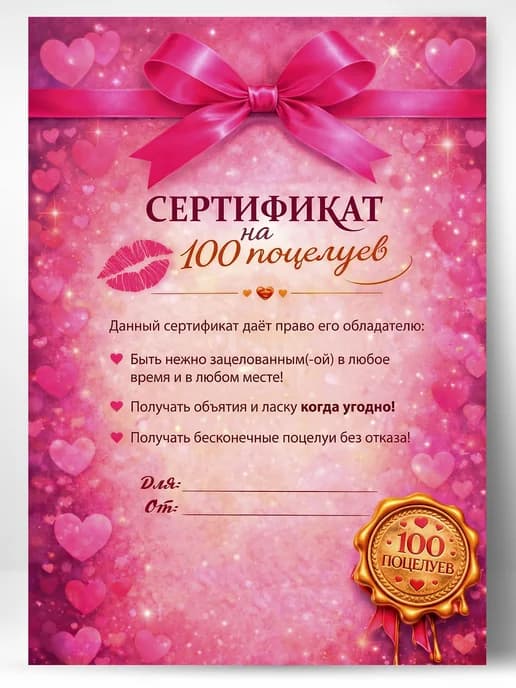 Сертификат подарочный - На 100 поцелуев