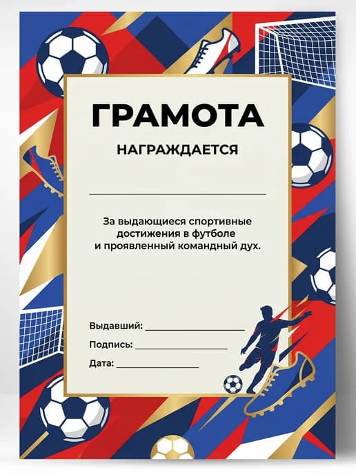 Грамота спортивная - За достижения в футболе, 1 шт