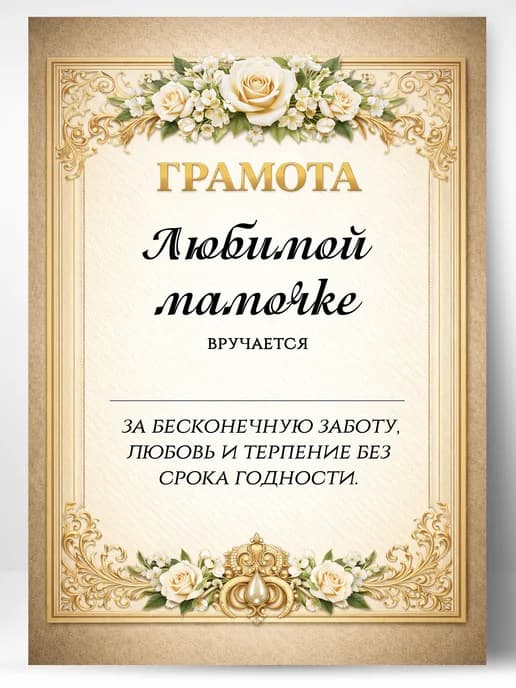 Грамота диплом в подарок - Любимой мамочке