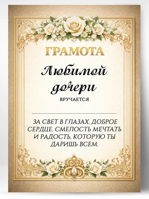 Грамота диплом в подарок - Любимой дочери