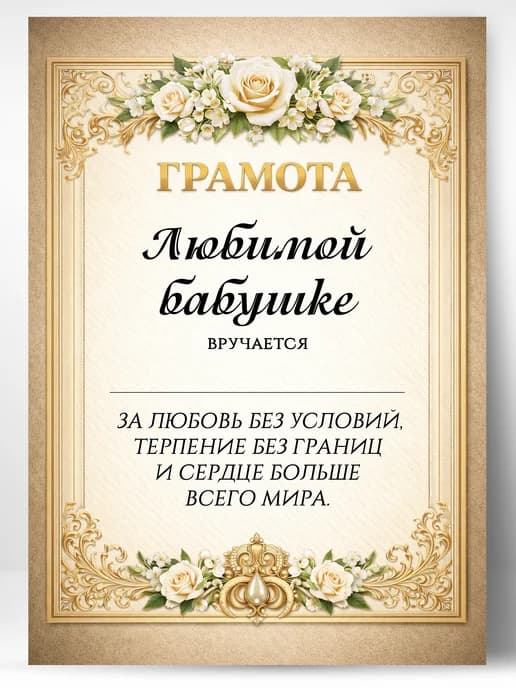 Грамота диплом в подарок - Любимой бабушке