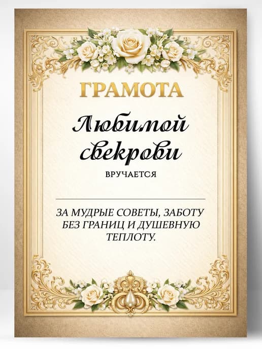 Грамота диплом в подарок - Любимой свекрови