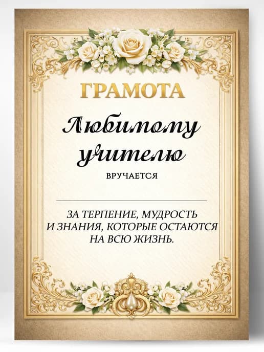 Грамота диплом в подарок - Любимому учителю