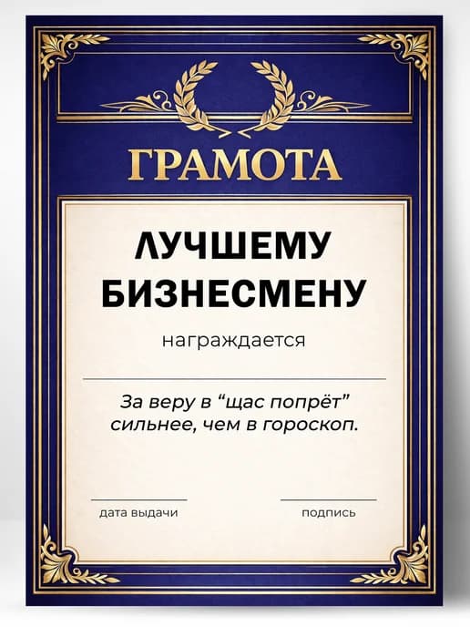 Грамота диплом в подарок - Лучшему бизнесмену