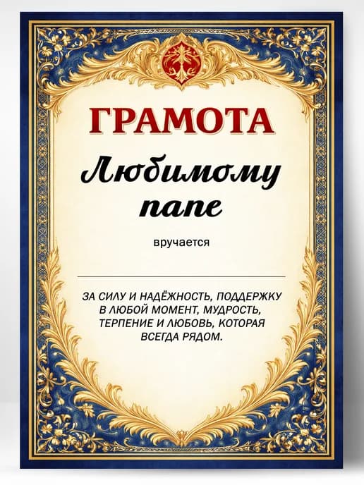 Грамота диплом в подарок - Любимому папе