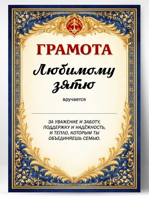 Грамота диплом в подарок - Любимому зятю