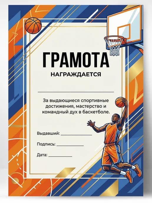 Грамота спортивная - За спортивные достижения в баскетболе