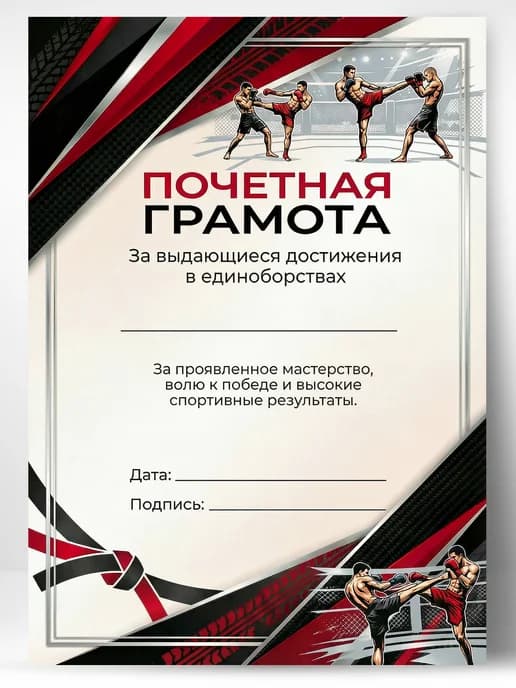 Грамота спортивная - За достижения в единоборствах, 1 шт