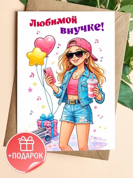 Открытка с днем рождения внучке подарочная