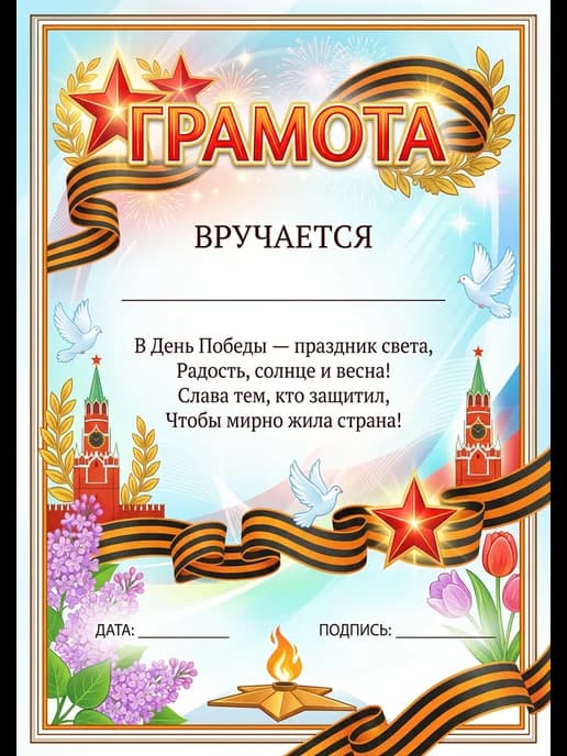 Грамота диплом наградная на 9 мая